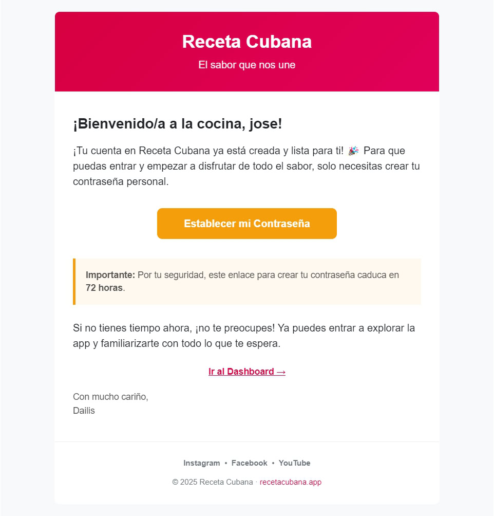 Email para establecer la contraseña