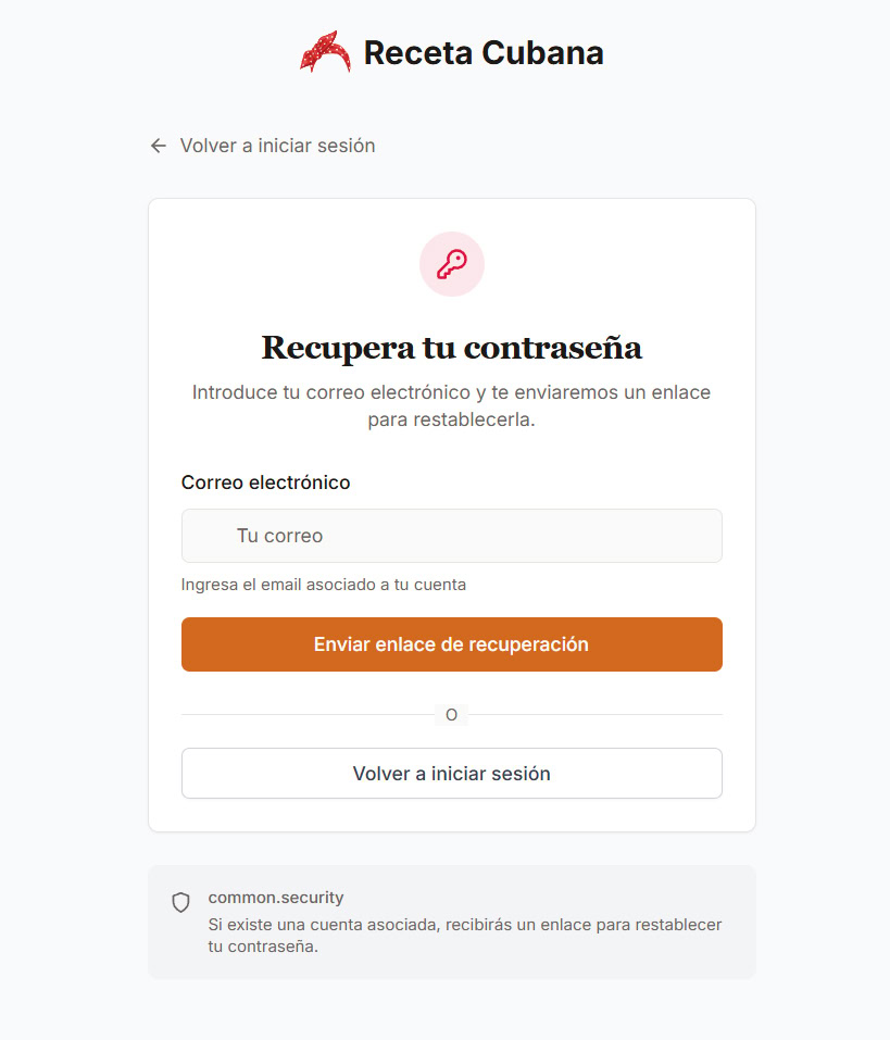 Campo para introducir el email de recuperación