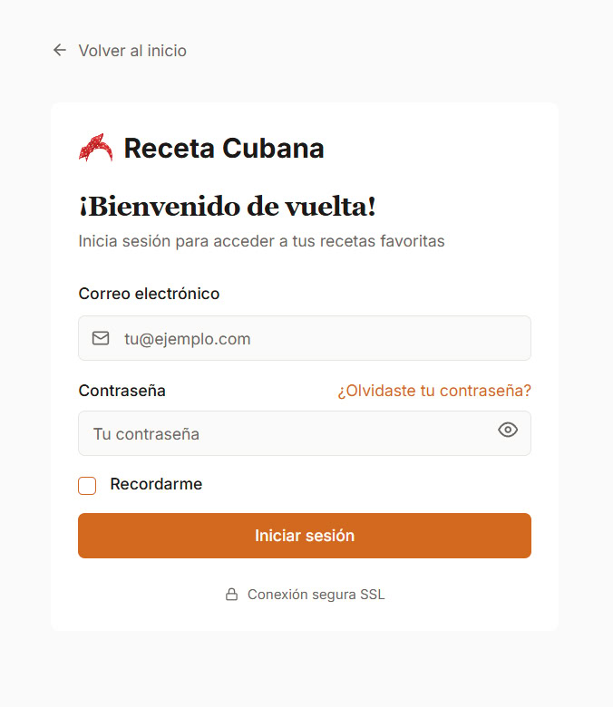 Página de inicio de sesión con enlace para recuperar contraseña